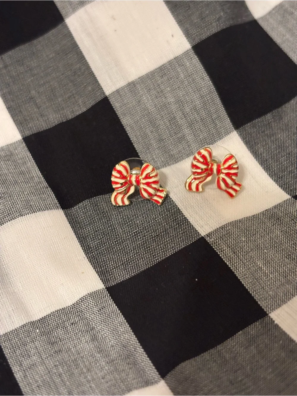 Red and White Striped Bow Kids Stud Earrings